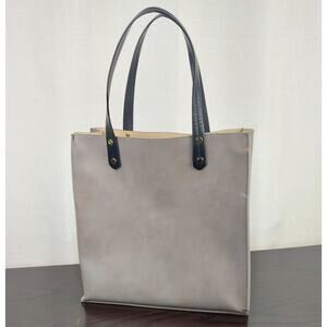 Slate Gray / Black Medium Leather Tote Diagonal Inside Zipper Compartment Pocket